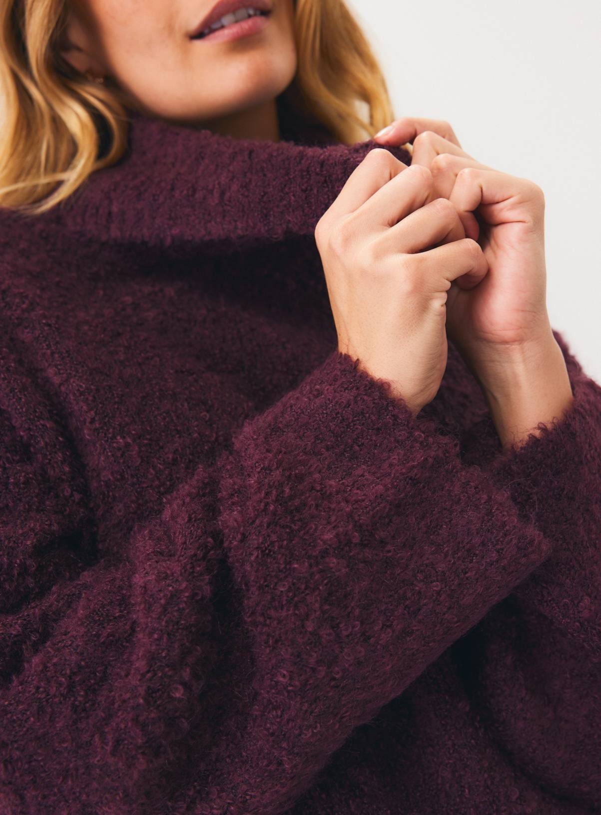Dark Red Boucle Roll Neck Sweater XS - Image 3